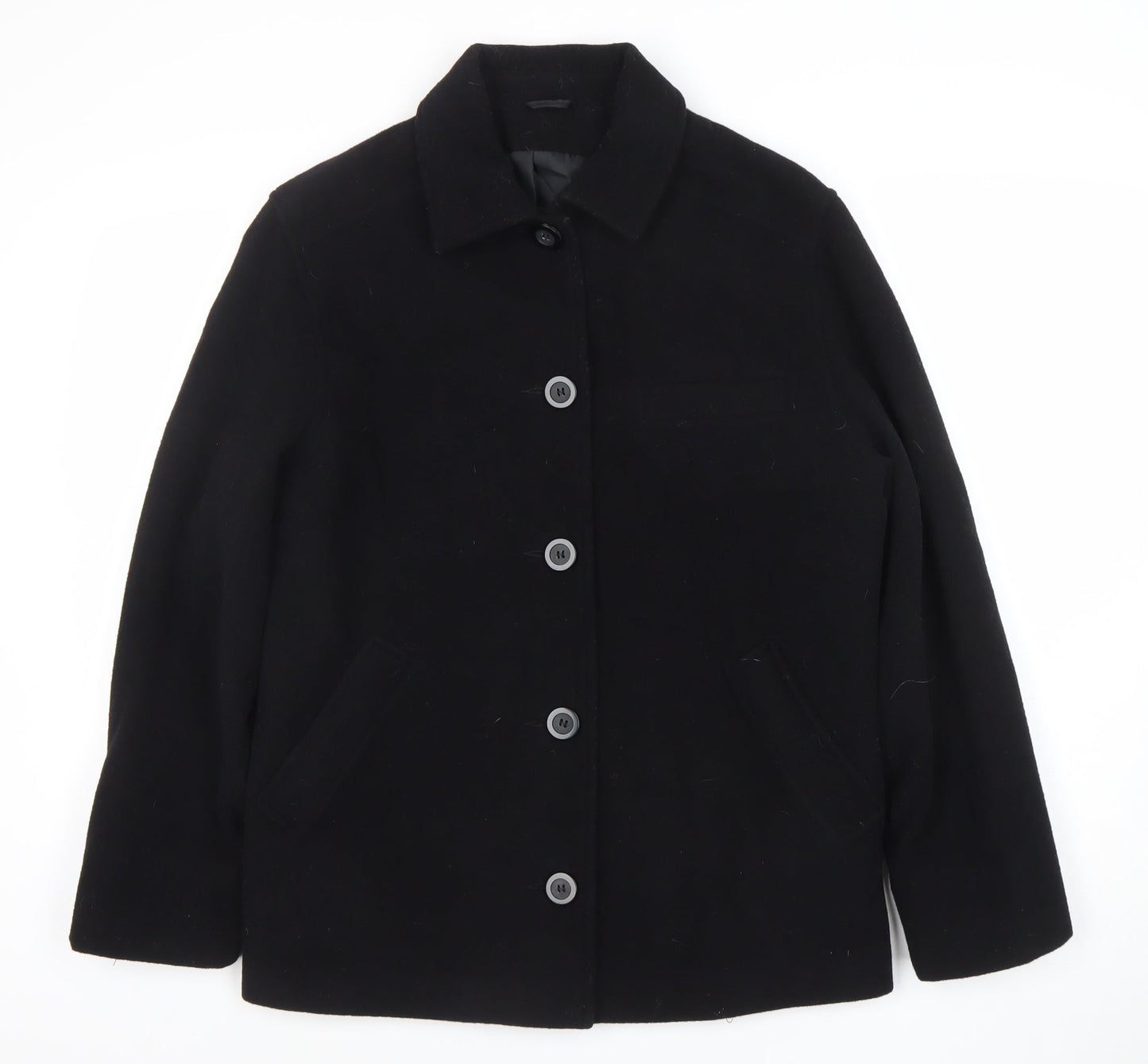BHS Womens Black Wool Blend Button Overcoat Size 10