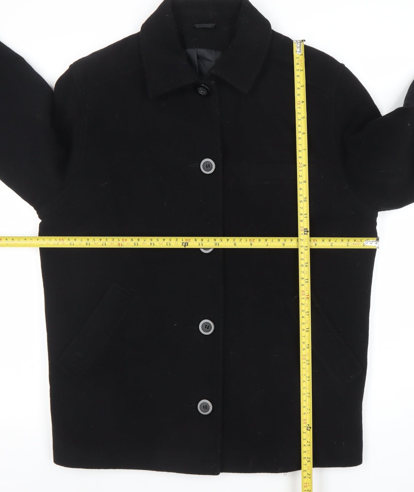 BHS Womens Black Wool Blend Button Overcoat Size 10