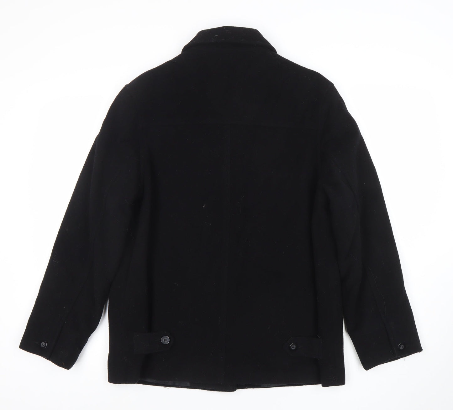 BHS Womens Black Wool Blend Button Overcoat Size 10