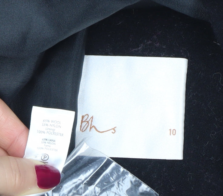 BHS Womens Black Wool Blend Button Overcoat Size 10