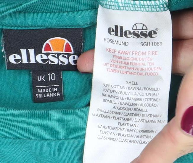 Womens UK Size 10 ellesse Green Cotton Blend T-Shirt