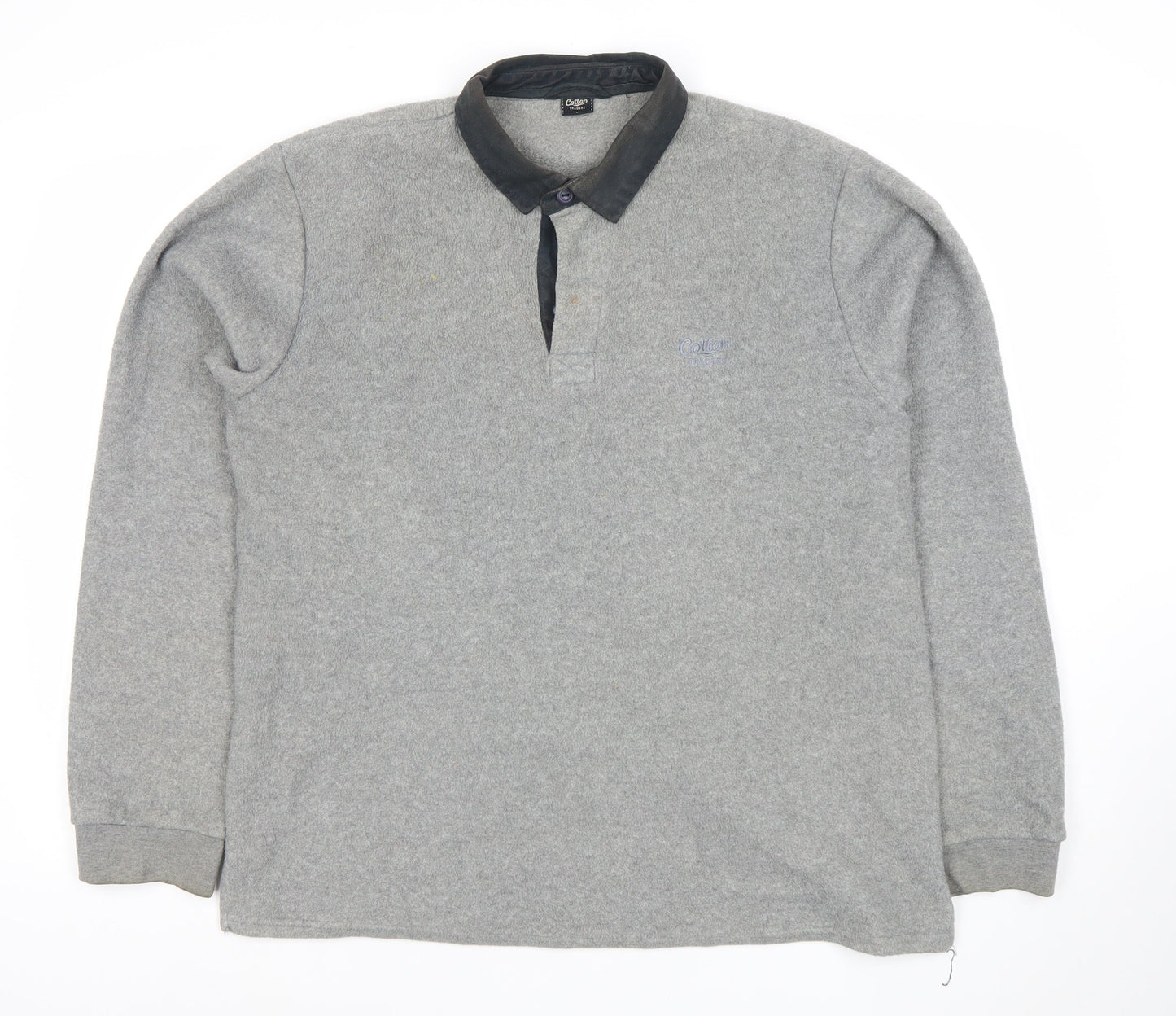 Cotton Traders Men's Grey Long Sleeve Fleece Polo Shirt Size L