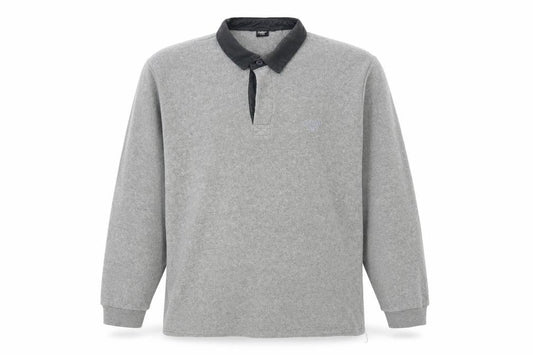 Cotton Traders Men's Grey Long Sleeve Fleece Polo Shirt Size L