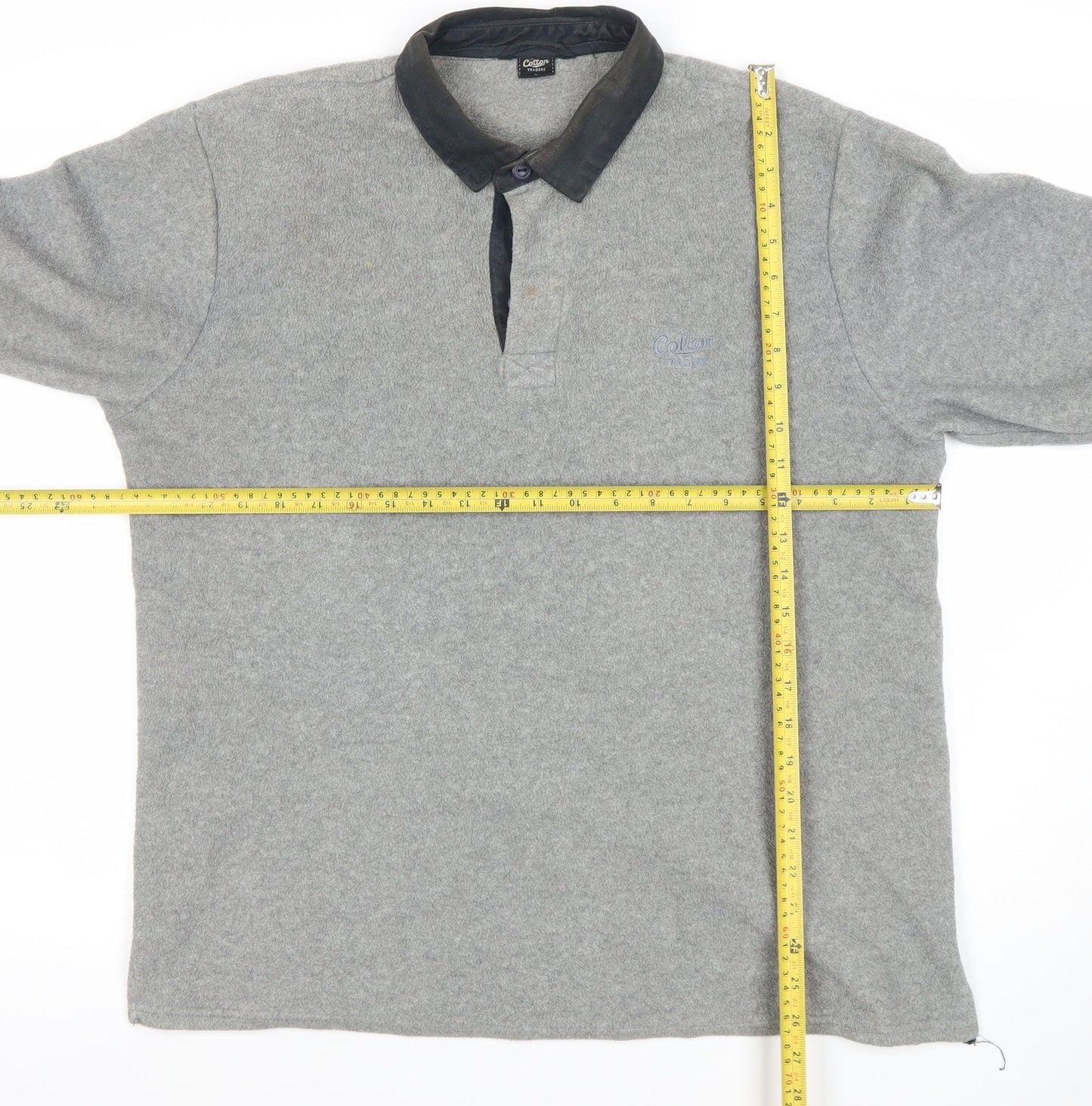 Cotton Traders Men's Grey Long Sleeve Fleece Polo Shirt Size L