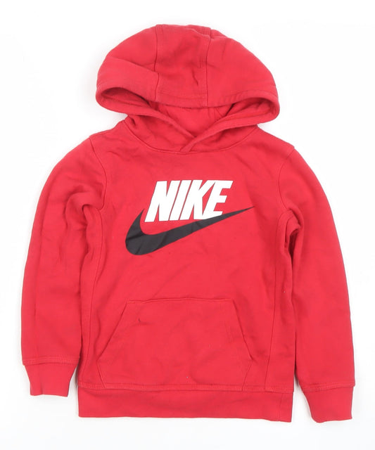Nike Boys Red Pullover Hoodie 4-5 Years Cotton Blend Logo Graphic