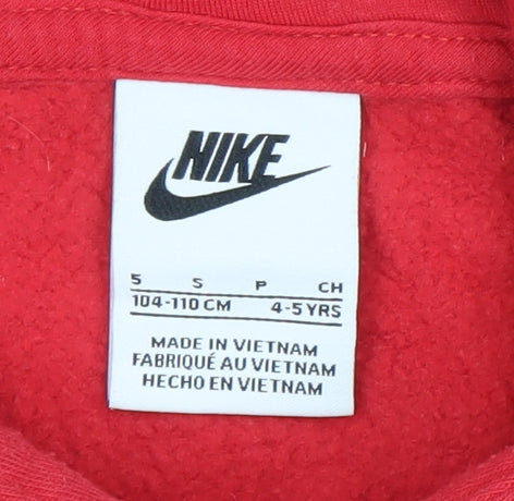 Nike Boys Red Pullover Hoodie 4-5 Years Cotton Blend Logo Graphic