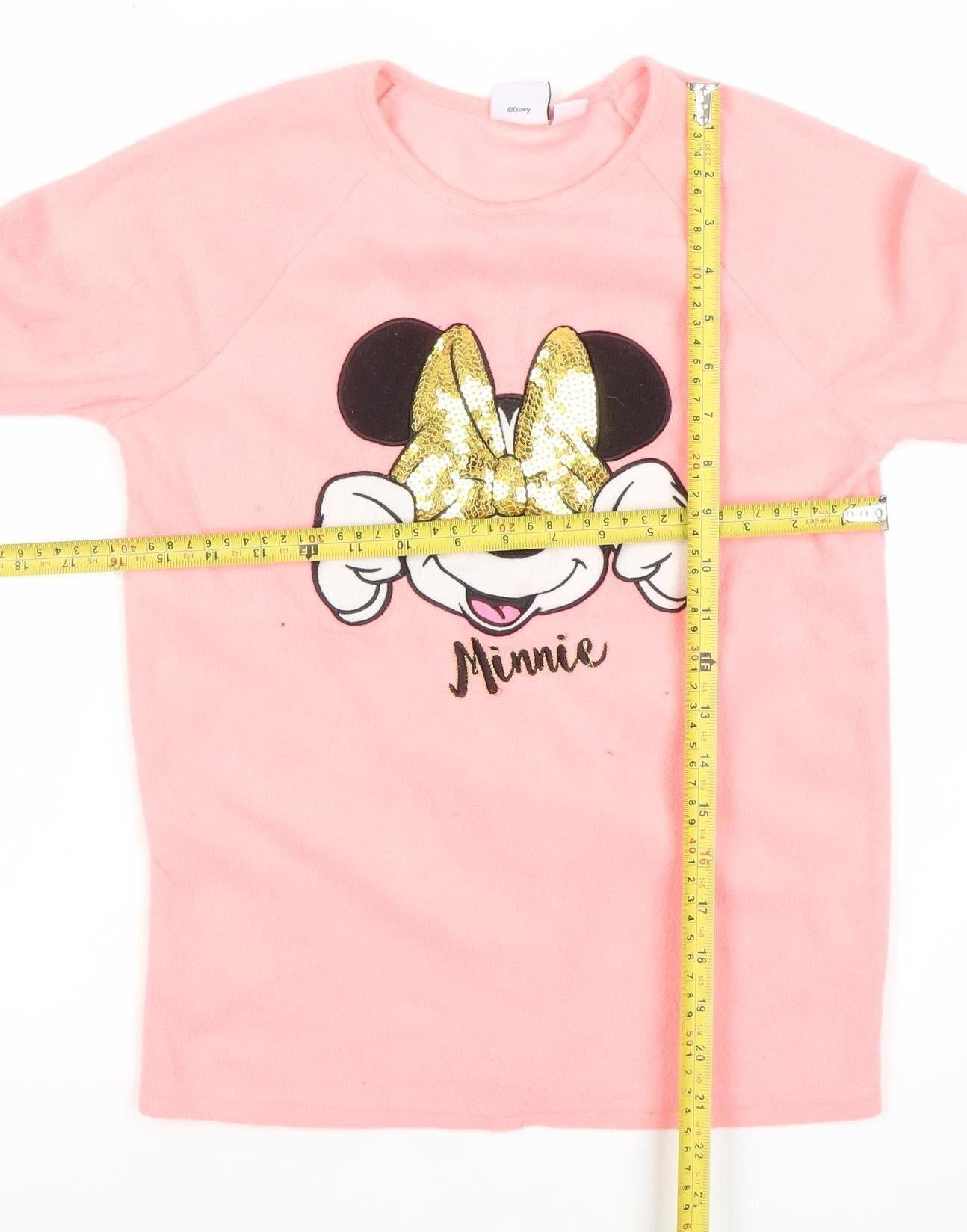Disney Girls Pink Minnie Mouse Long Sleeve Fleece Pullover T-Shirt 11-12 Years