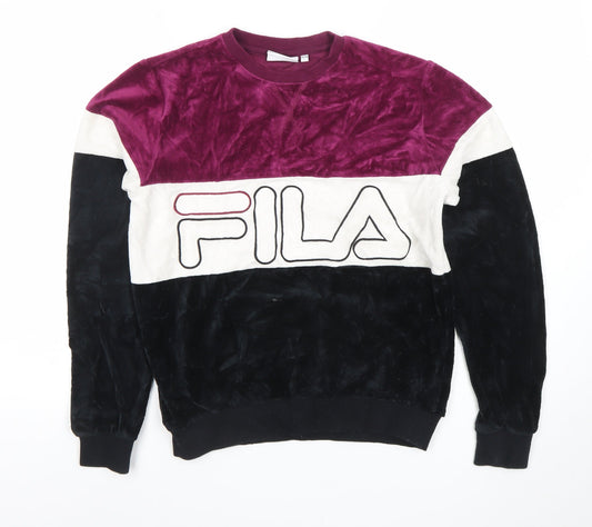 FILA Womens Colourblock Velour Sweatshirt Purple White Black XS