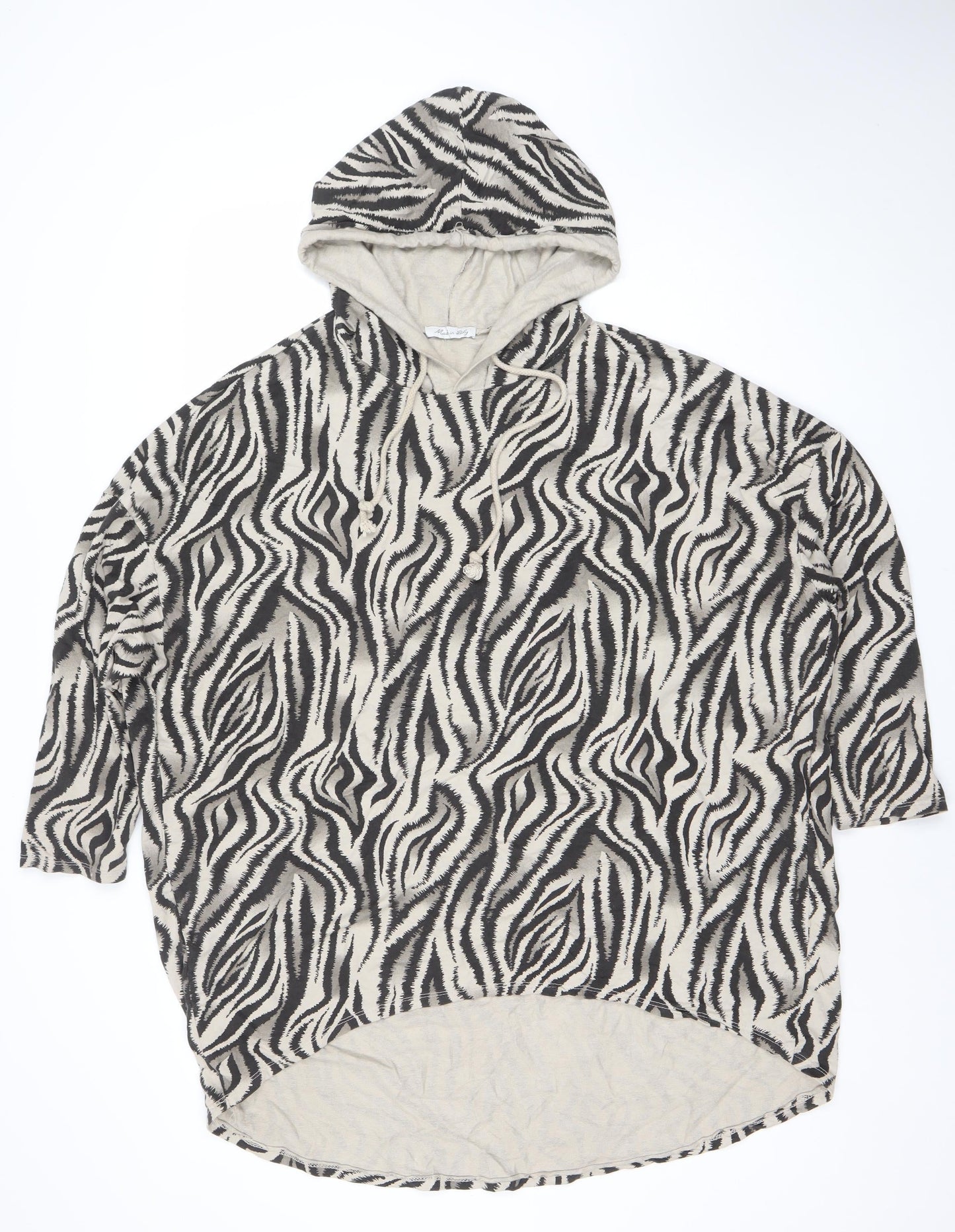 Made in Italy Women Beige Black Zebra Print Hooded Pullover Top Size S