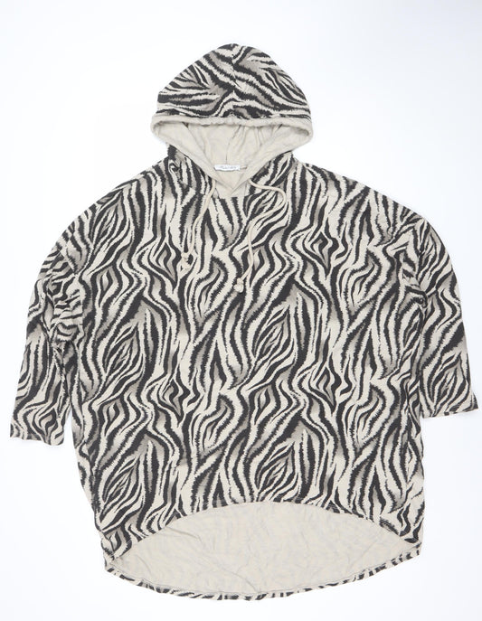 Made in Italy Women Beige Black Zebra Print Hooded Pullover Top Size S