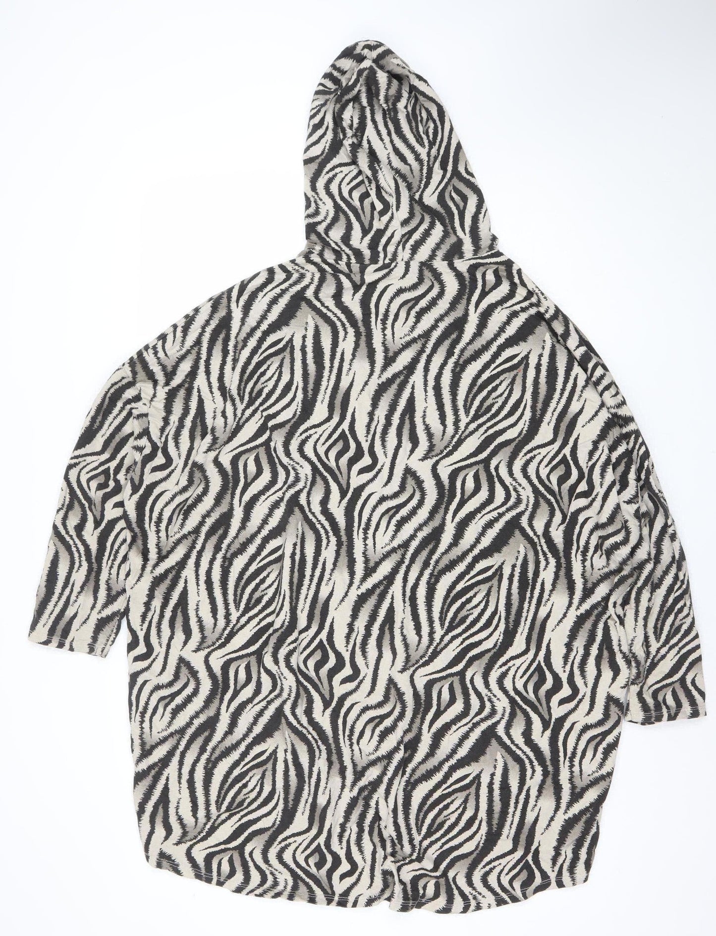 Made in Italy Women Beige Black Zebra Print Hooded Pullover Top Size S