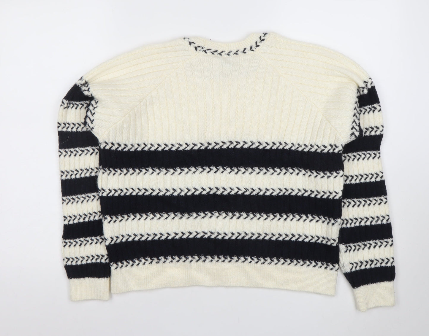 Callery Women's Ivory Striped Wool Alpaca Crew Neck Jumper Size S