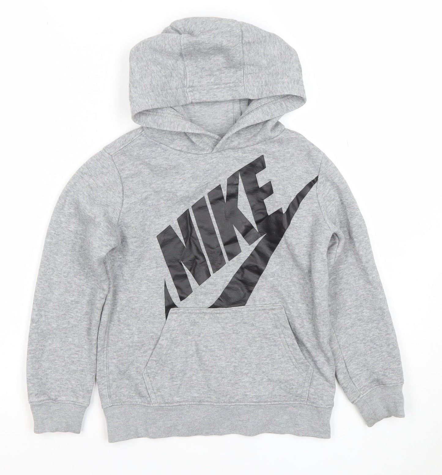 Nike Boys Grey Pullover Hoodie Size M 5-6 Years Cotton Blend Logo Print