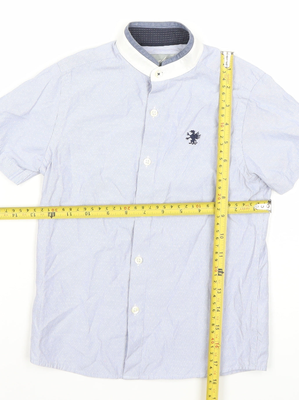 Next Boys Blue Short Sleeve Button-Up Shirt 6 Years Cotton Blend