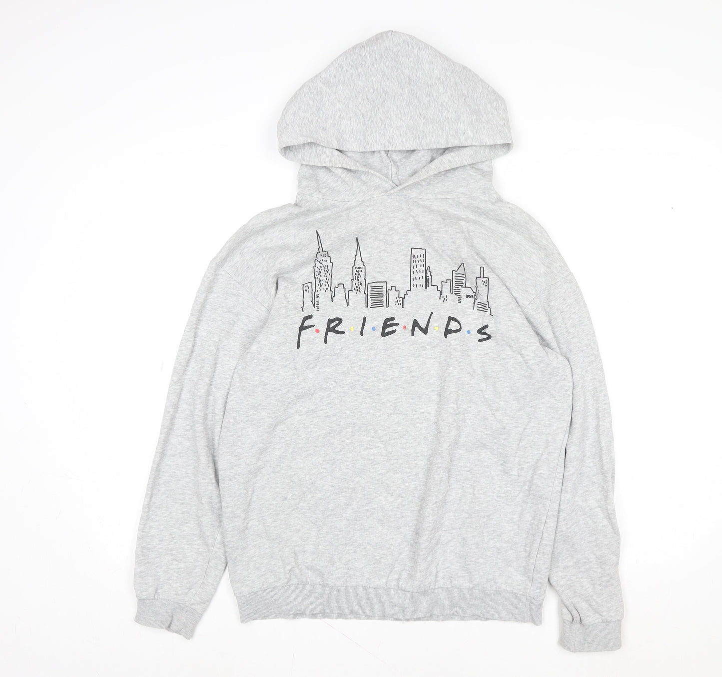 H&M Girls Grey Friends Pullover Hoodie 13-14 Years Regular Fit