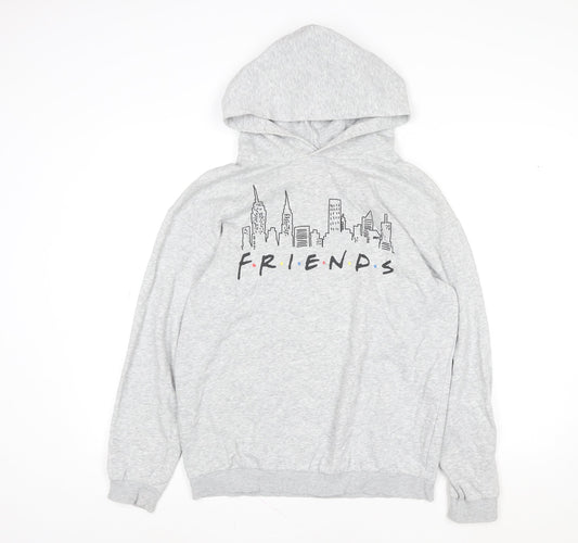 H&M Girls Grey Friends Pullover Hoodie 13-14 Years Regular Fit