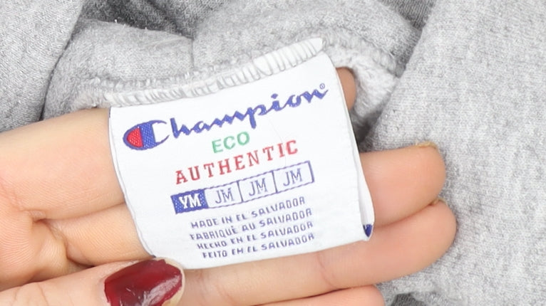 Champion Girls Grey Pullover Hoodie Medium Fleece Logo Sweatshirt