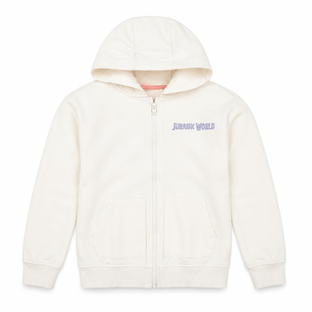 Front view of Marks & Spencer girls’ ivory jurassic world full zip hoodie 9-10 years