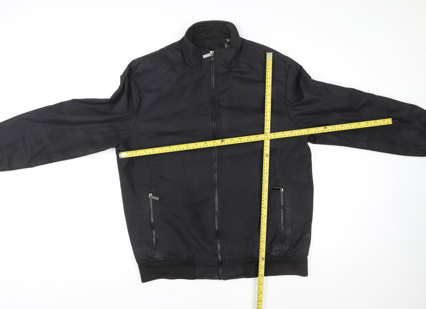 Vogue Dress Men's Black Bomber Jacket L Full Zip Polyester Casual
