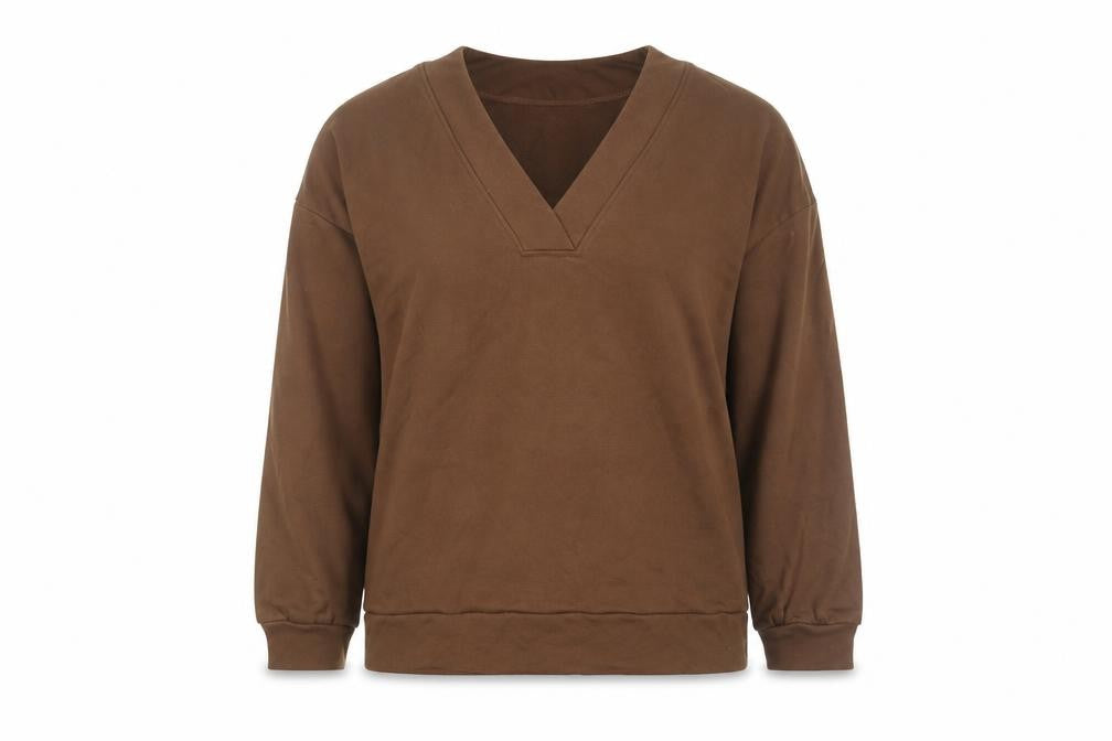Ellos Women Brown V-Neck Pullover Sweatshirt Size 16/18 Cotton Blend