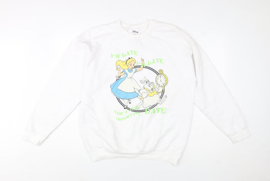 Disney Women's White Alice in Wonderland Sweatshirt L Graphic Print Pullover