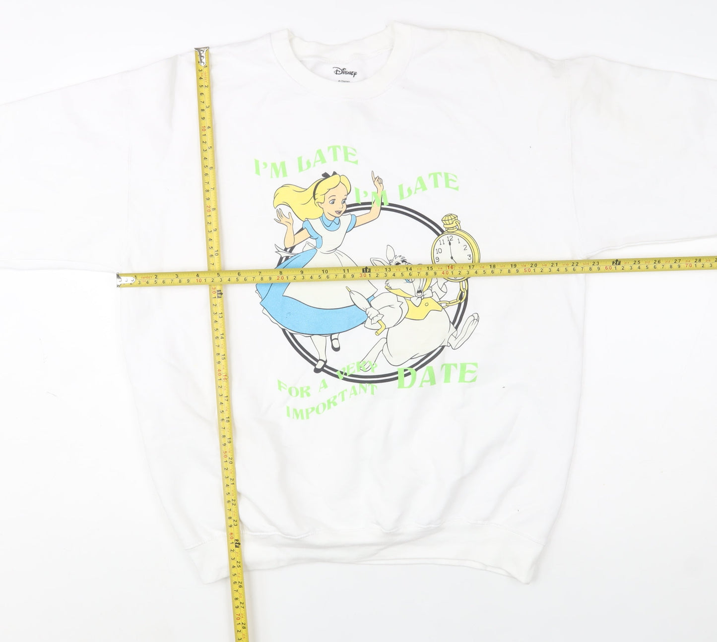Disney Women's White Alice in Wonderland Sweatshirt L Graphic Print Pullover