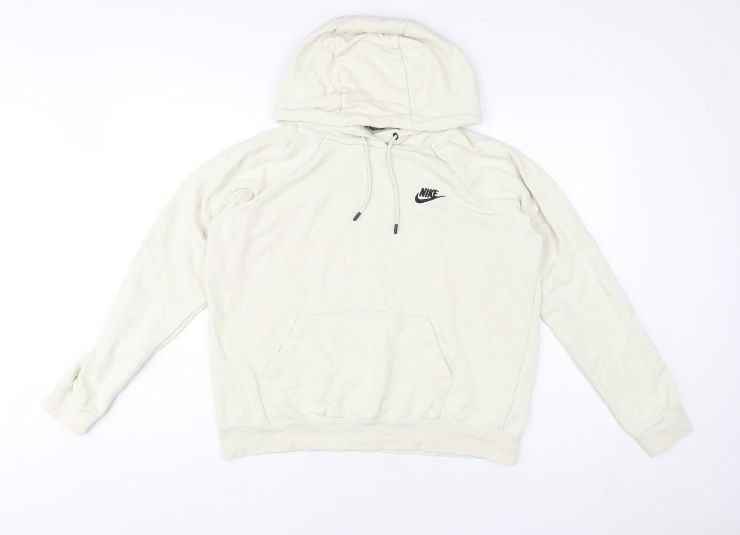 Nike Women Beige Pullover Hoodie Medium Logo Print Casual