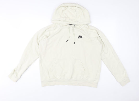 Nike Women Beige Pullover Hoodie Medium Logo Print Casual