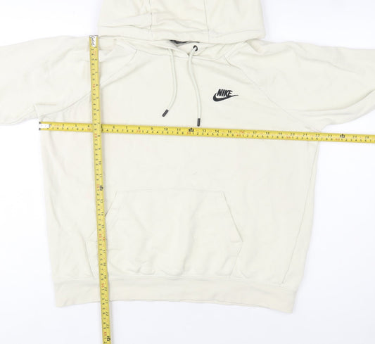 Nike Women Beige Pullover Hoodie Medium Logo Print Casual