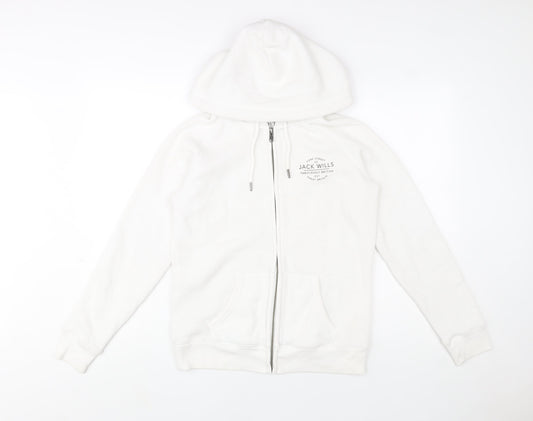Jack Wills Womens White Size 12 Hooded Full Zip Fleece Jacket