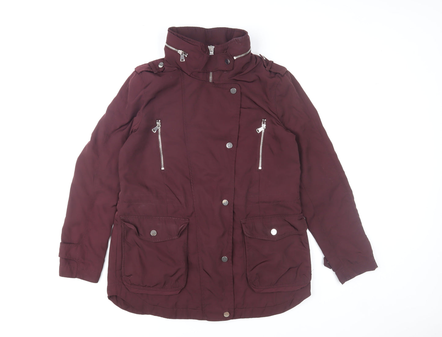 Next Women's Burgundy Parka Jacket Size 12 Lined Polyester Mid-Length