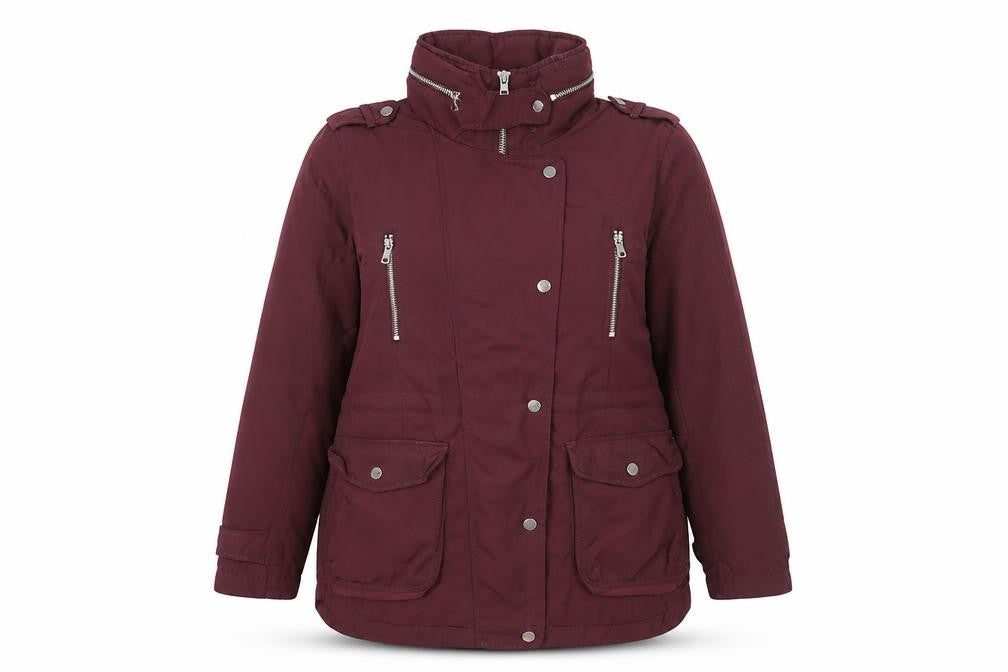 Next Women's Burgundy Parka Jacket Size 12 Lined Polyester Mid-Length