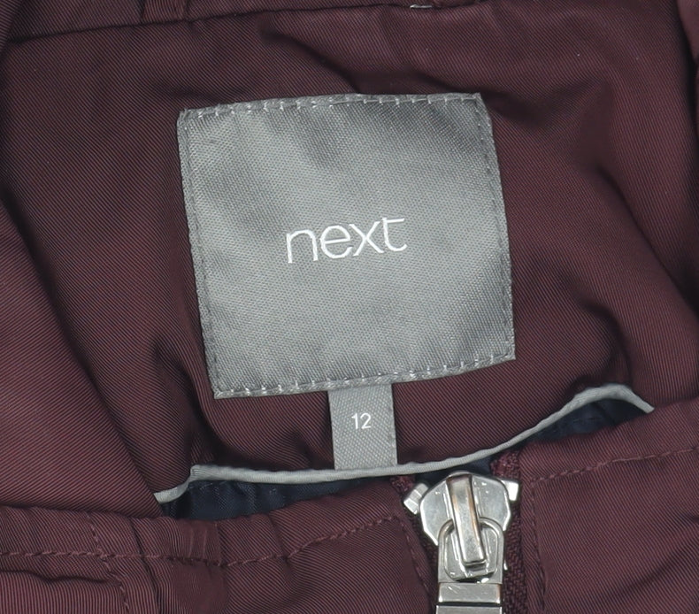 Next Women's Burgundy Parka Jacket Size 12 Lined Polyester Mid-Length