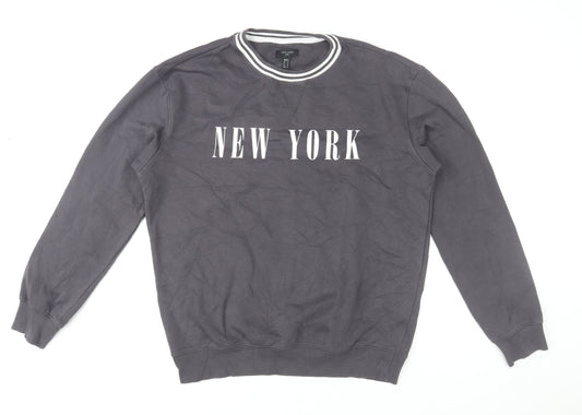 New Look Men Grey New York Crew Neck Sweatshirt Size M