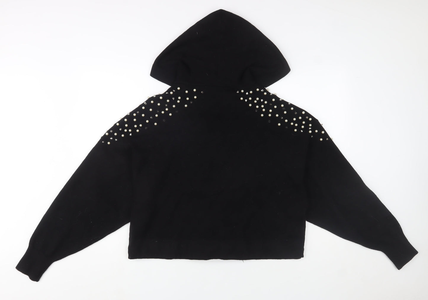ZARA Women’s Black Beaded Hooded Pullover Jumper Size M