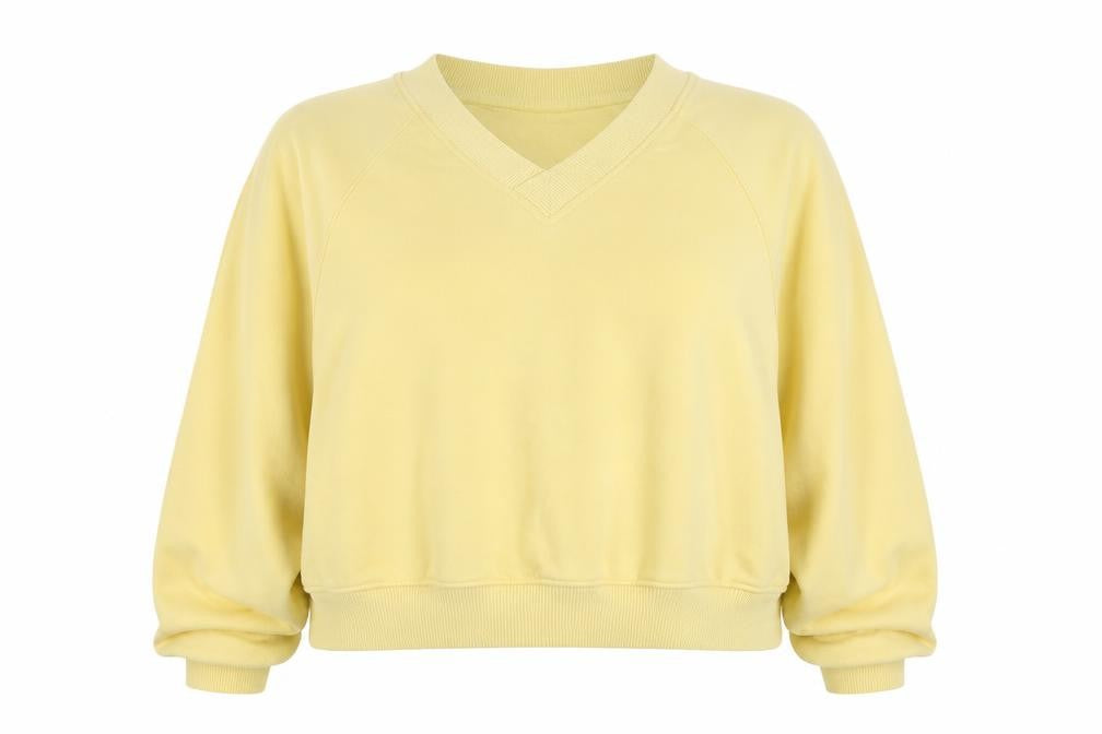 Topshop Women Petite Yellow V-Neck Long Sleeve Pullover Sweatshirt M