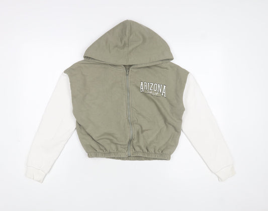 New Look Girls Green Arizona Print Cropped Hooded Zip Jacket - Size 10 Years