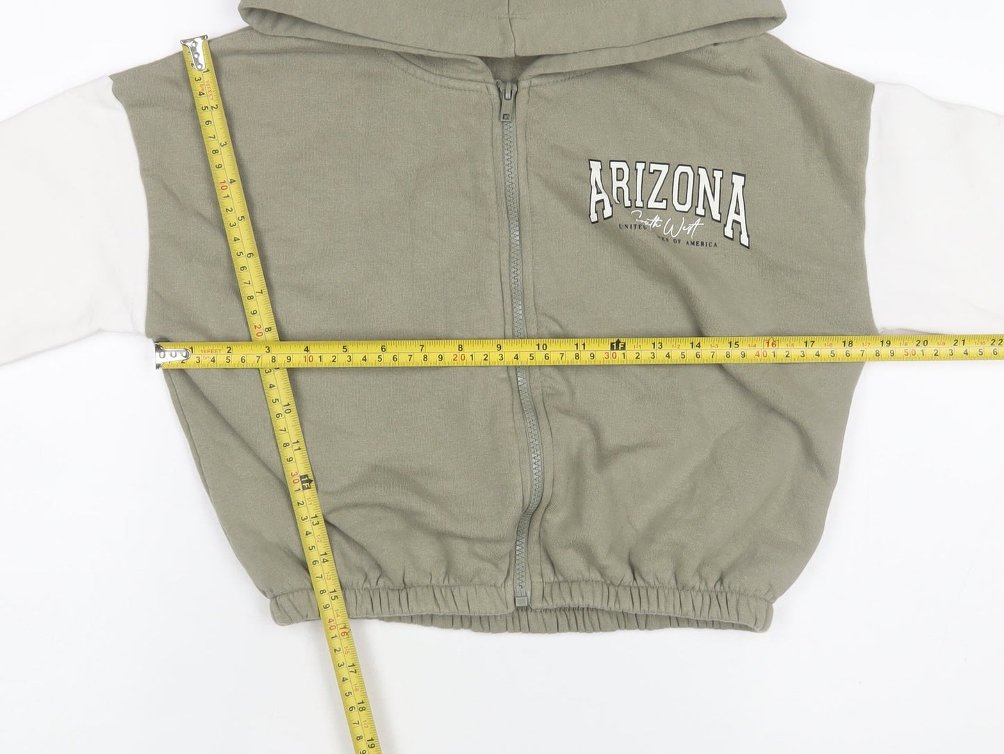 New Look Girls Green Arizona Print Cropped Hooded Zip Jacket - Size 10 Years