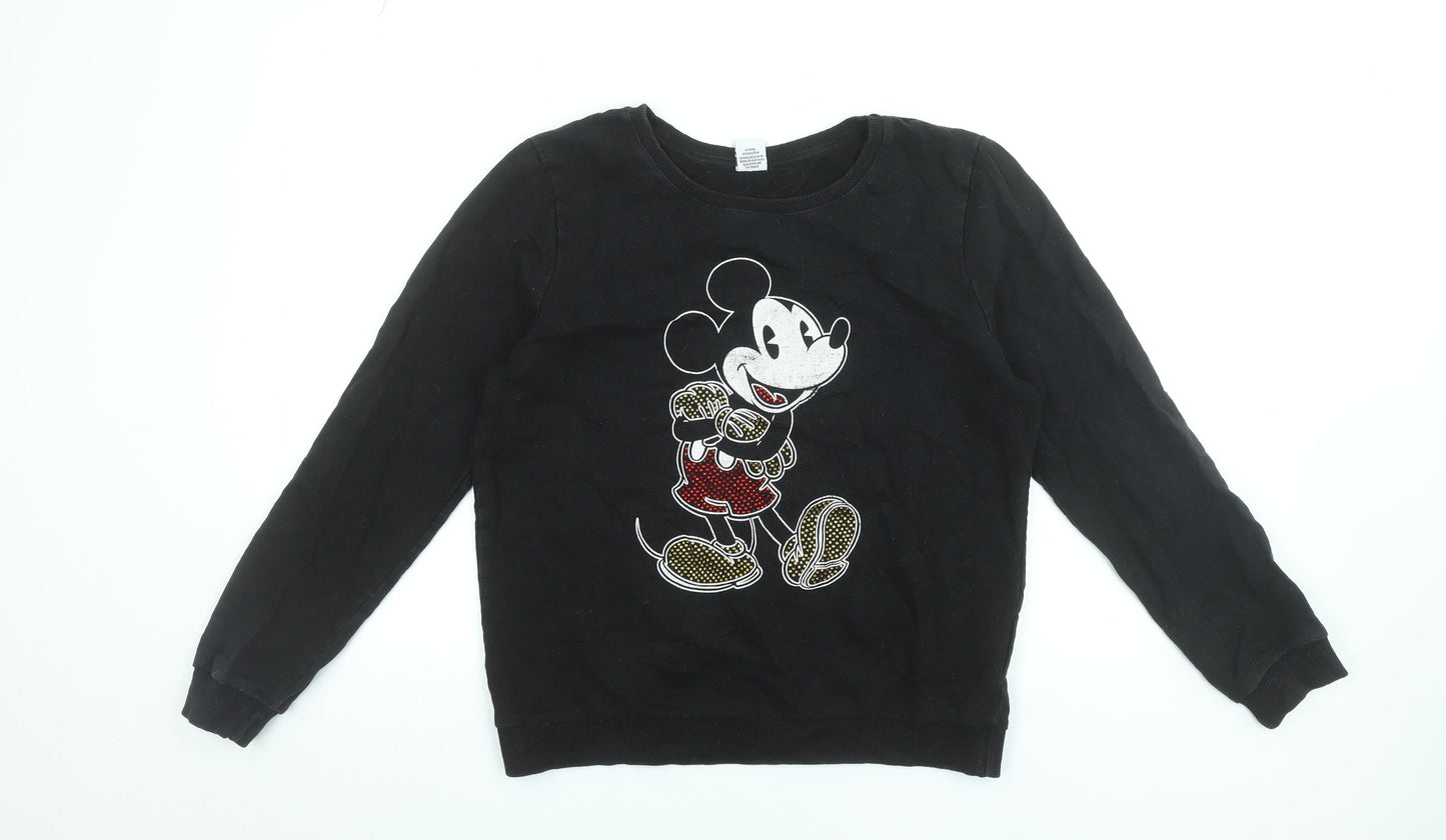 Disney Women Black Sweatshirt UK 14 Mickey Mouse Cotton Pullover