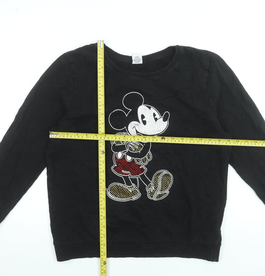 Disney Women Black Sweatshirt UK 14 Mickey Mouse Cotton Pullover