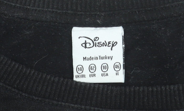 Disney Women Black Sweatshirt UK 14 Mickey Mouse Cotton Pullover