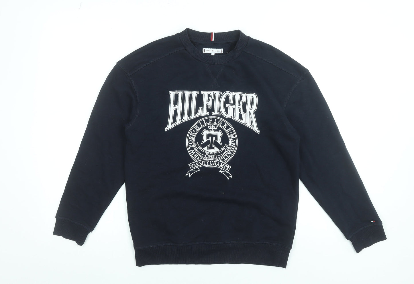 Tommy Hilfiger Girls Black Sweatshirt Size 152 Varsity Crew Neck Logo Jumper