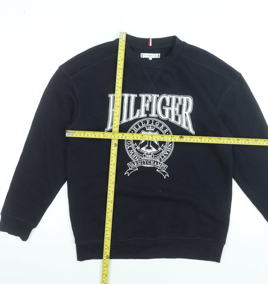 Tommy Hilfiger Girls Black Sweatshirt Size 152 Varsity Crew Neck Logo Jumper