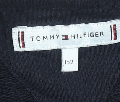 Tommy Hilfiger Girls Black Sweatshirt Size 152 Varsity Crew Neck Logo Jumper