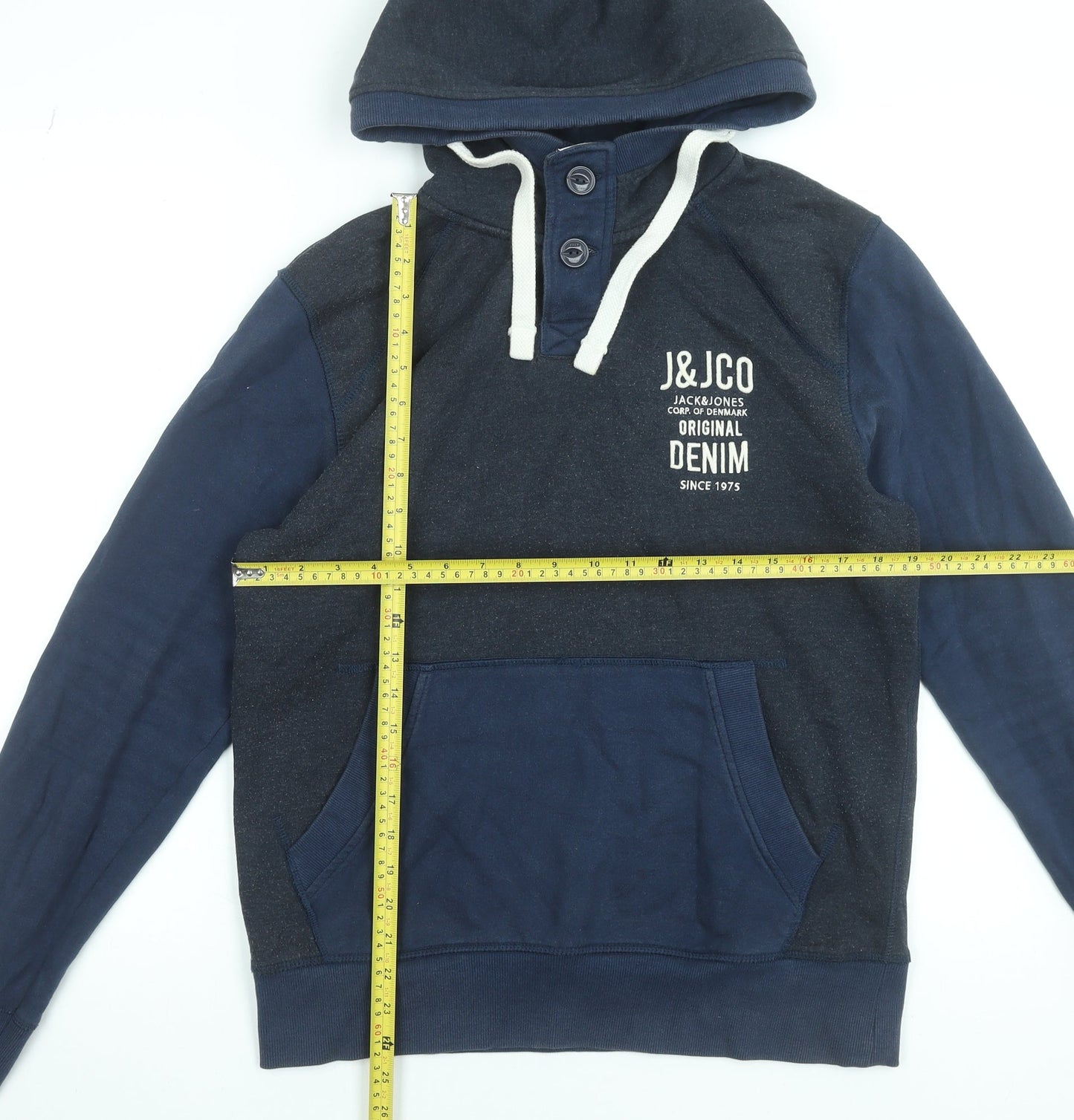 Mens UK M Regular JACK & JONES Blue Henley Hoodie