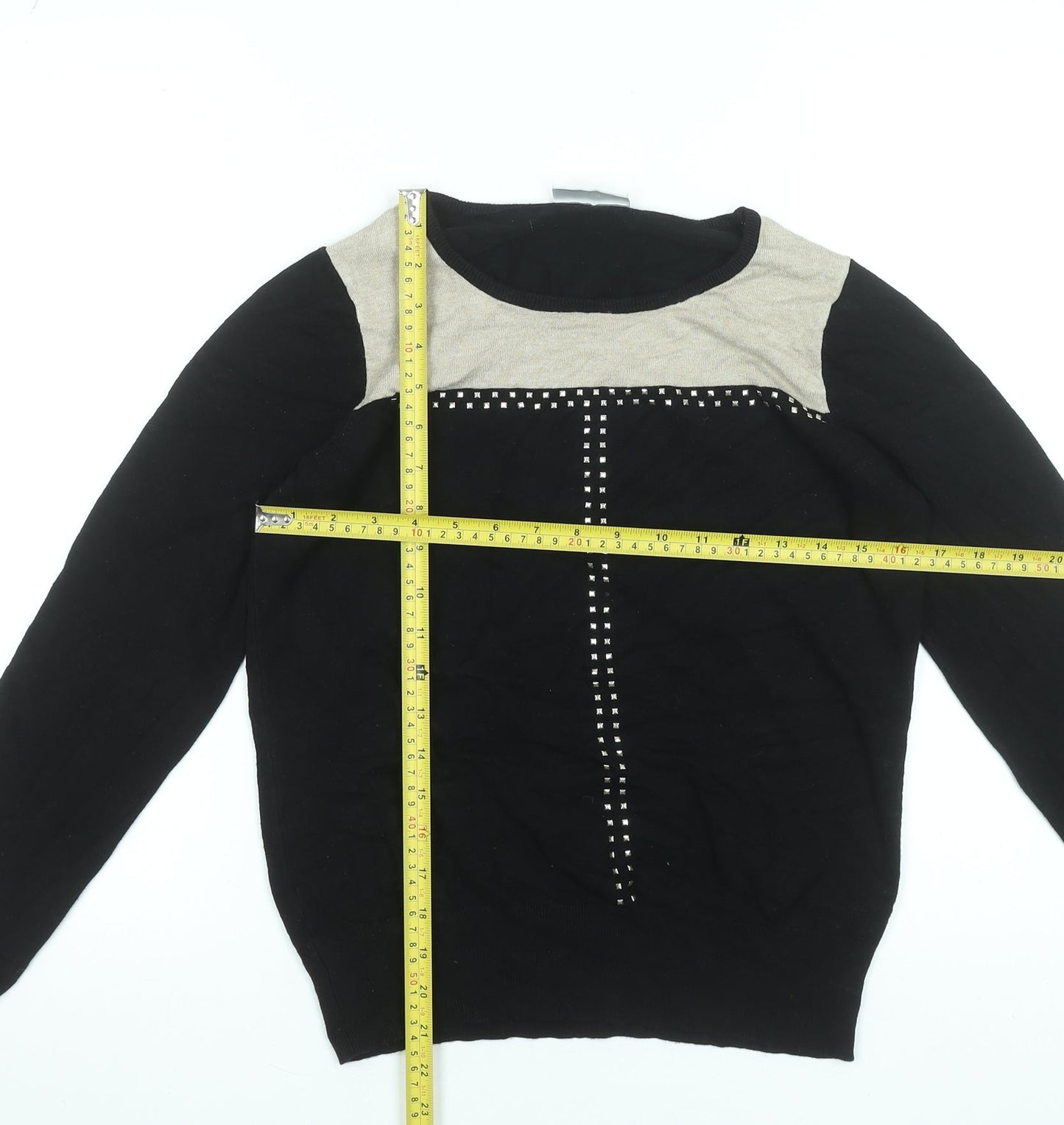 Wallis Womens Black Studded Round Neck Jumper Size 12
