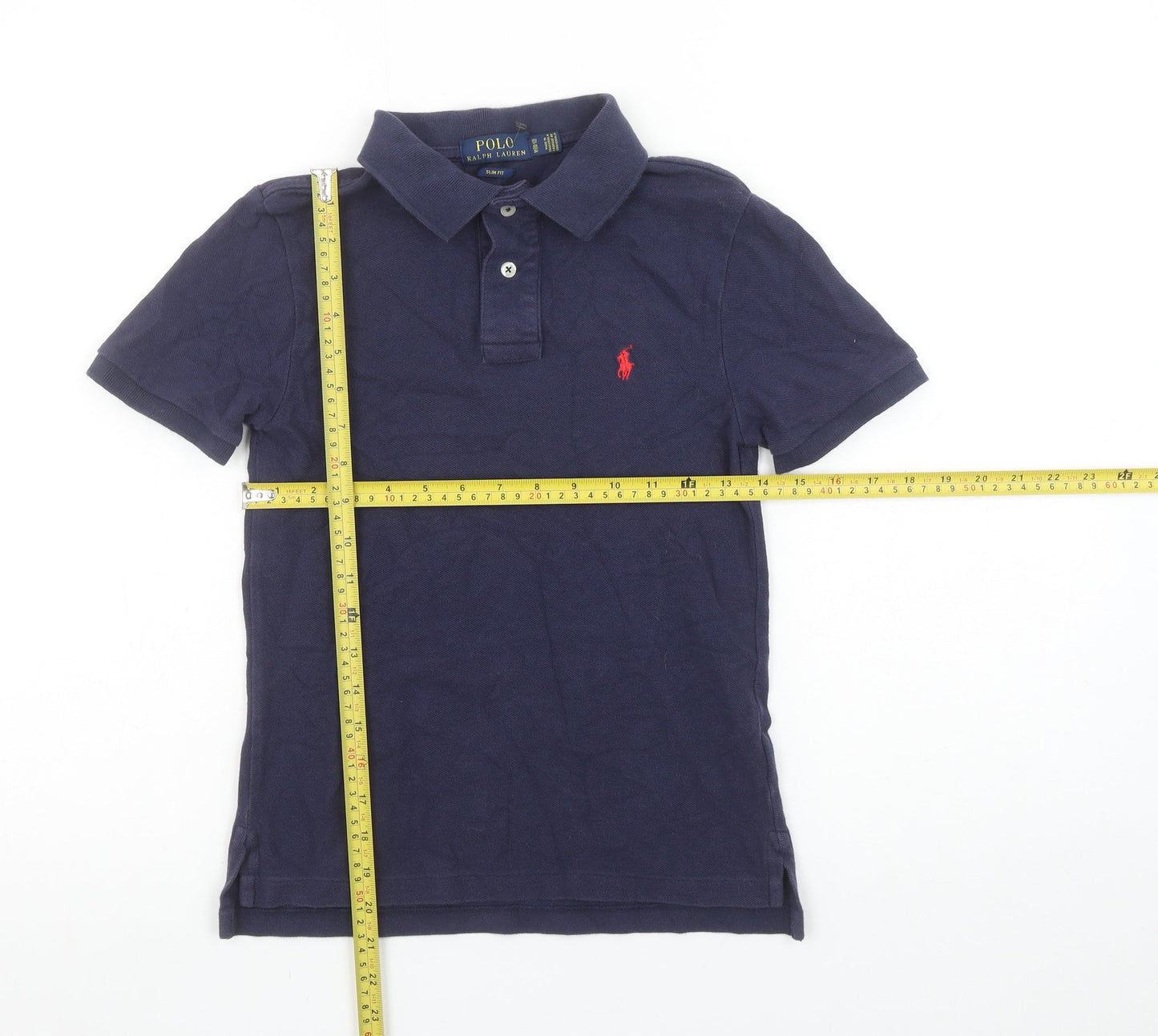 Ralph Lauren Boys Blue Polo Shirt Slim Fit Size 10-12 Years Logo Cotton