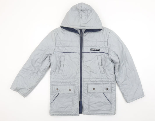 American Pie Boys Grey Hooded Puffer Jacket Size 2 Years Polyester Cotton