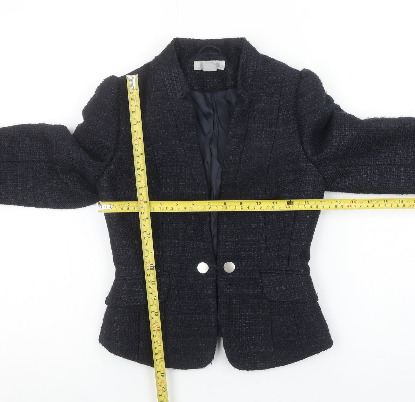 H&M Women Black Bouclé Tailored Two-Button Blazer Size 4
