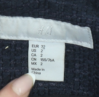 H&M Women Black Bouclé Tailored Two-Button Blazer Size 4